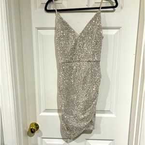 Crystal Sky Silver Mini Dress Medium